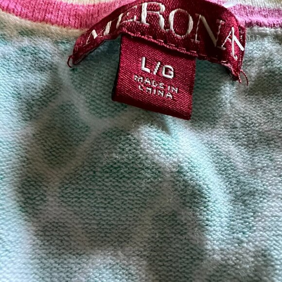 Merona Green & White Patterned Cardigan Sweater - Large - Picture 4 of 5